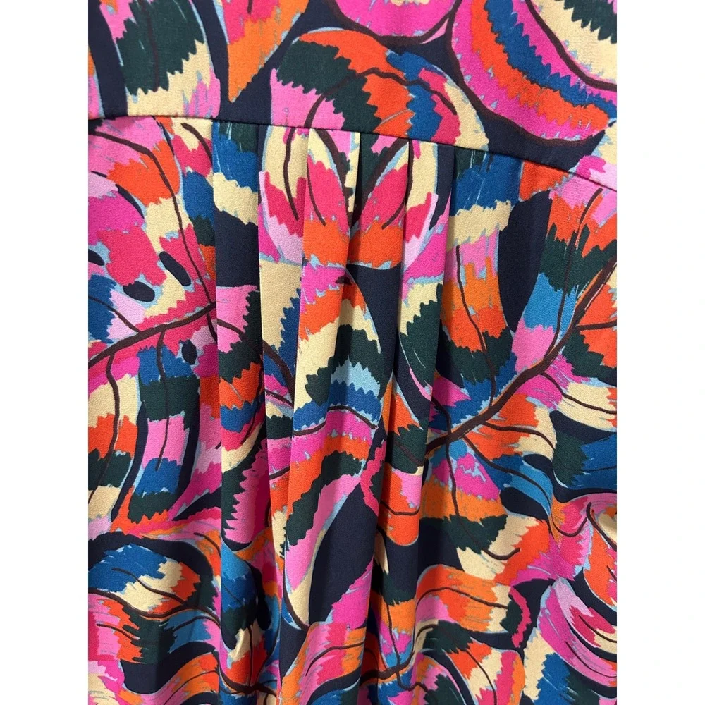 DR2 by Daniel Rainn Tropical Leaf Print Blouse Pink Orange Blue L ZDR12813PR1